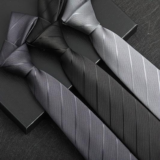 Retro Diagonal Striped Tie for Men - Black Gray Business Formal Suit Accessory - ZOOMNSTORE