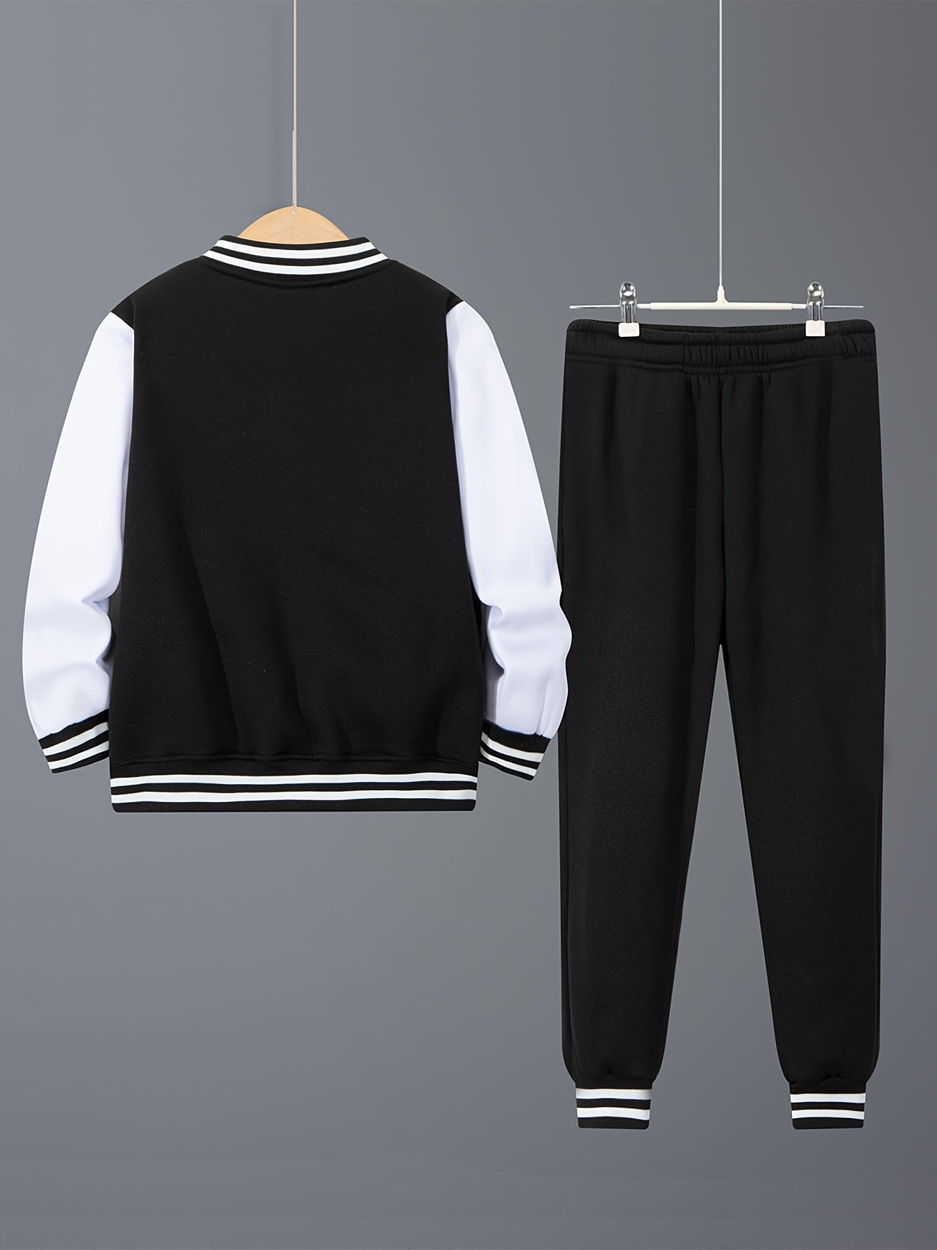 Boys Varsity Jacket and Joggers Set - Cozy Striped Fleece Fall Outfit - ZOOMNSTORE