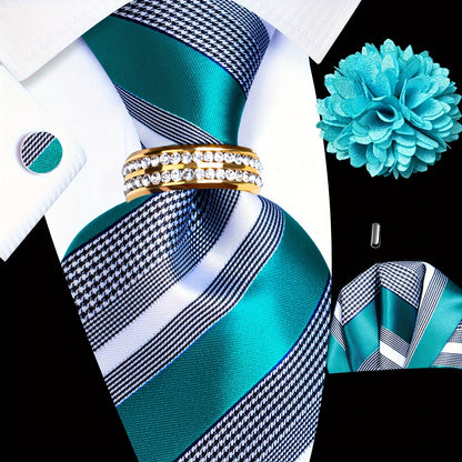 Mens Luxury Tie Set - Elegant 5PCS with Pocket Square Cufflinks Tie Ring Lapel Pin - ZOOMNSTORE