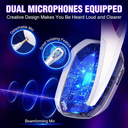 Wireless Gaming Headset - 48H Battery Low Latency Over-Ear Bluetooth Headphones with Detachable Mic for PC PS5 PS4 Mac Switch - Gift for Gamers - ZOOMNSTORE