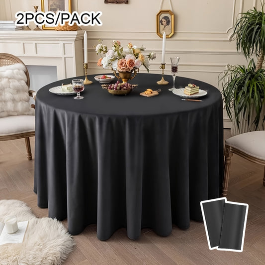 120-Inch Round Polyester Tablecloths - 2 Pack Black  White Perfect for Events  Parties - ZOOMNSTORE