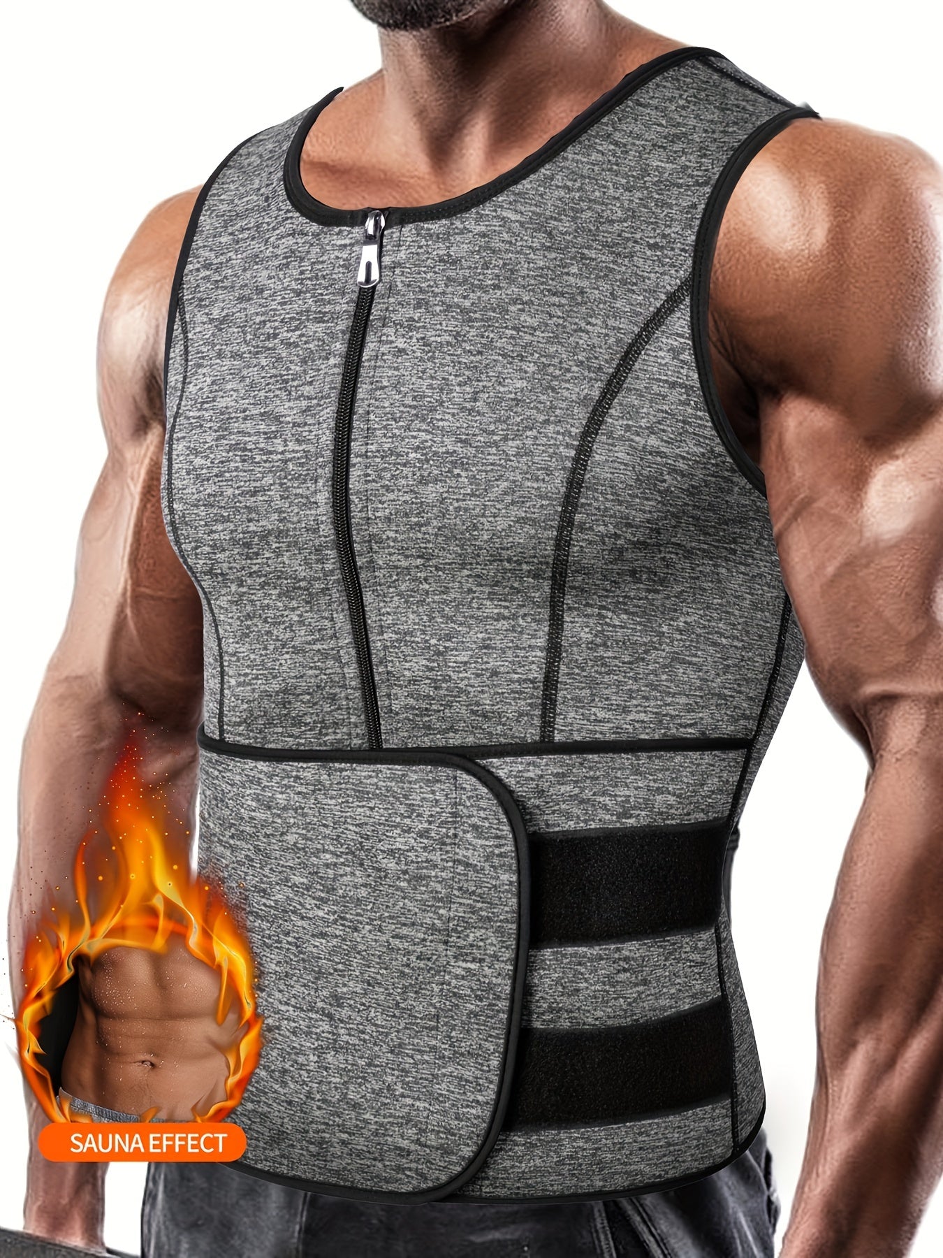 Mens Compression Zip-Up Athletic Vest - Slim Fit Gym Waist Trainer Tank Top - ZOOMNSTORE