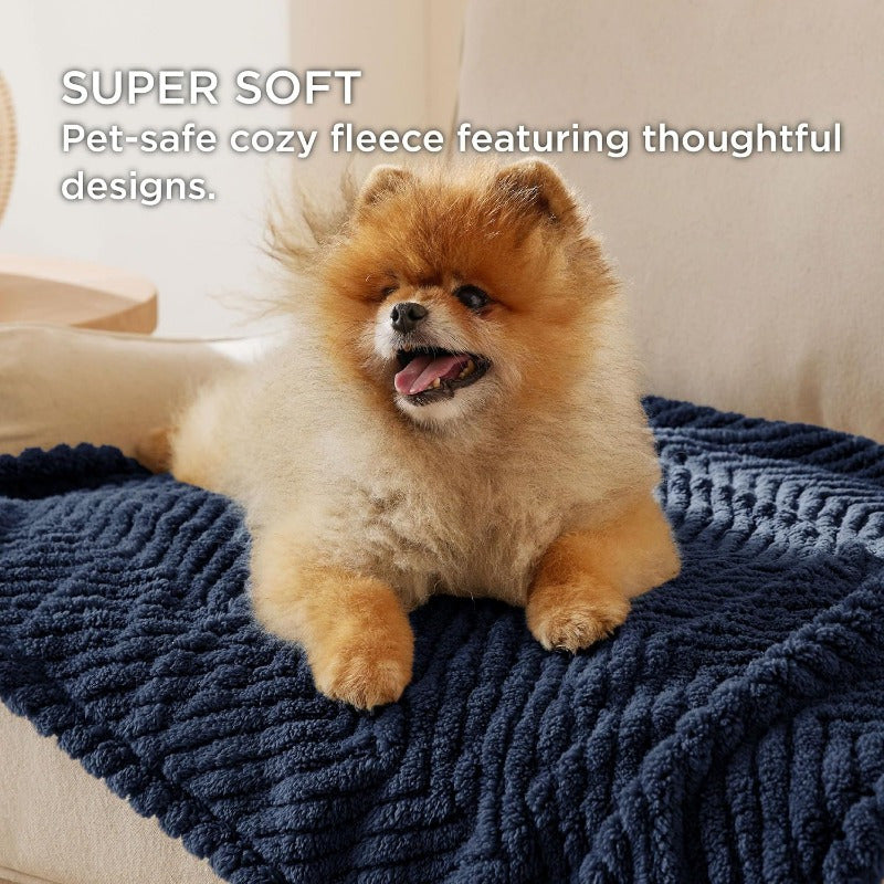 Washable Bedsure Dog Blanket for Large Dogs  Cats - Soft 300GSM Coral Fleece Pet Blanket Cozy Navy Design 40x50 IN - ZOOMNSTORE