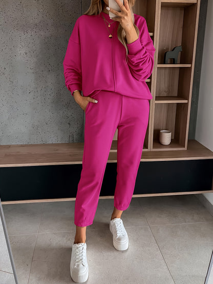 Womens Long Sleeve Pullover  Jogging Pants Set - Casual Autumn Winter Commuting Outfit with Pockets - ZOOMNSTORE