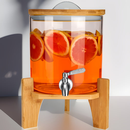 Glass Beverage Dispenser - 13 Gallon Drink Dispenser with Stainless Steel Tap  Bamboo Stand for Water Juice and Punch - ZOOMNSTORE