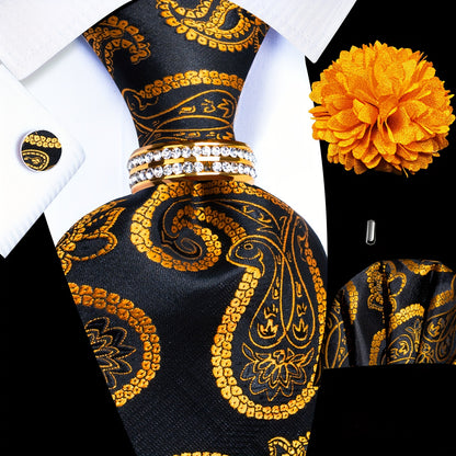 Mens Luxury Tie Set - Elegant 5PCS with Pocket Square Cufflinks Tie Ring Lapel Pin - ZOOMNSTORE