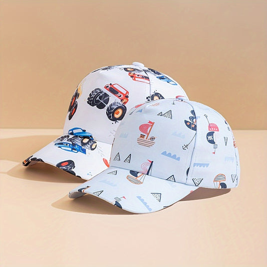 Kids Duckbill Baseball Cap - Adjustable Breathable Vehicle Print Hat for Ages 3-8 - ZOOMNSTORE