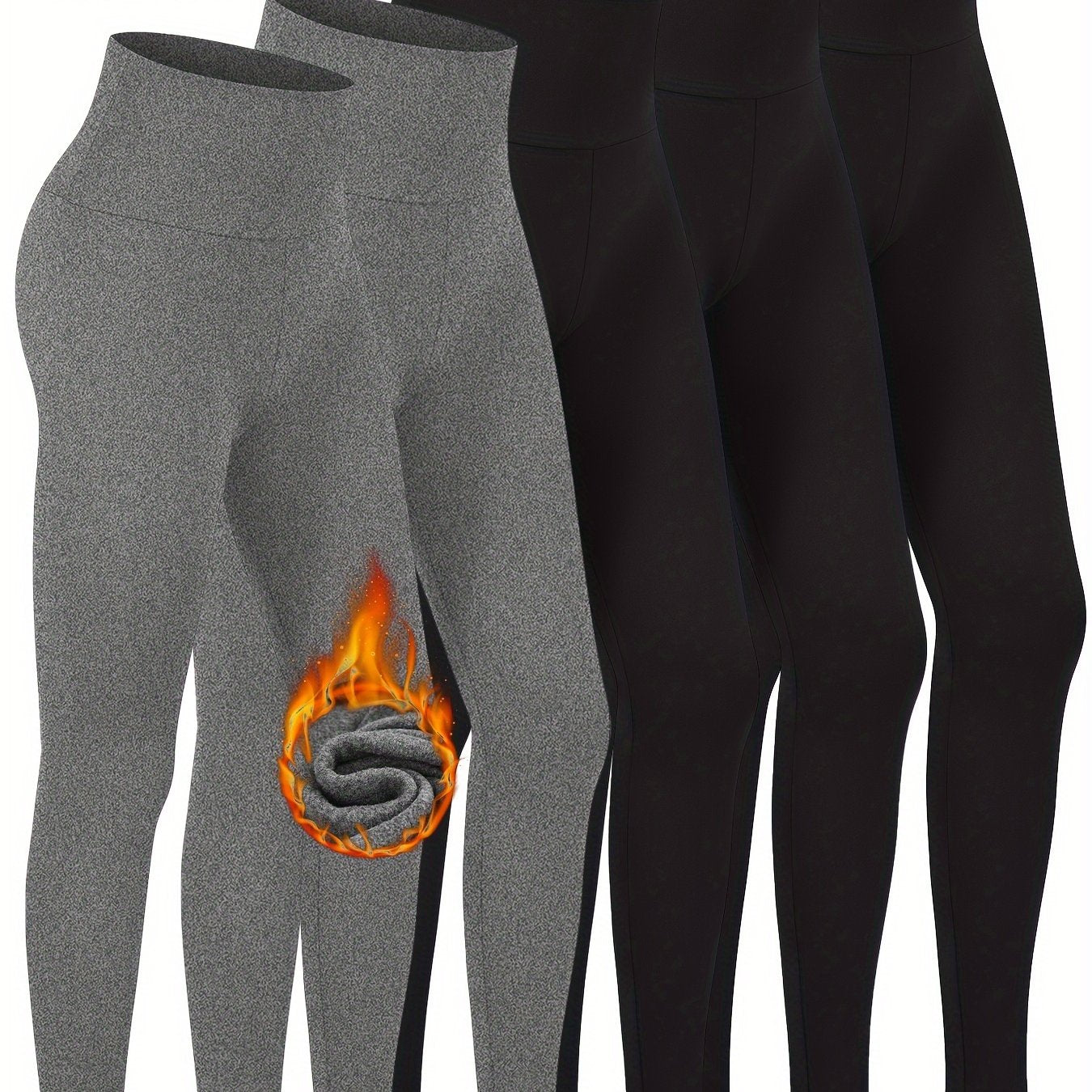 Warm Thermal High Waisted 5 Pack - Plush Lined Leggings for Women - Workout Winter Soft Yoga Pants - ZOOMNSTORE