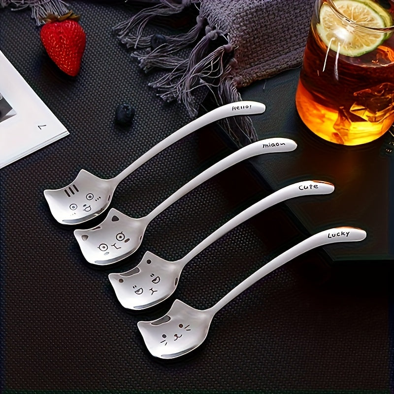 Stainless Steel Cat Coffee Spoons - Long Handle Perfect Gift for Cat Lovers - ZOOMNSTORE
