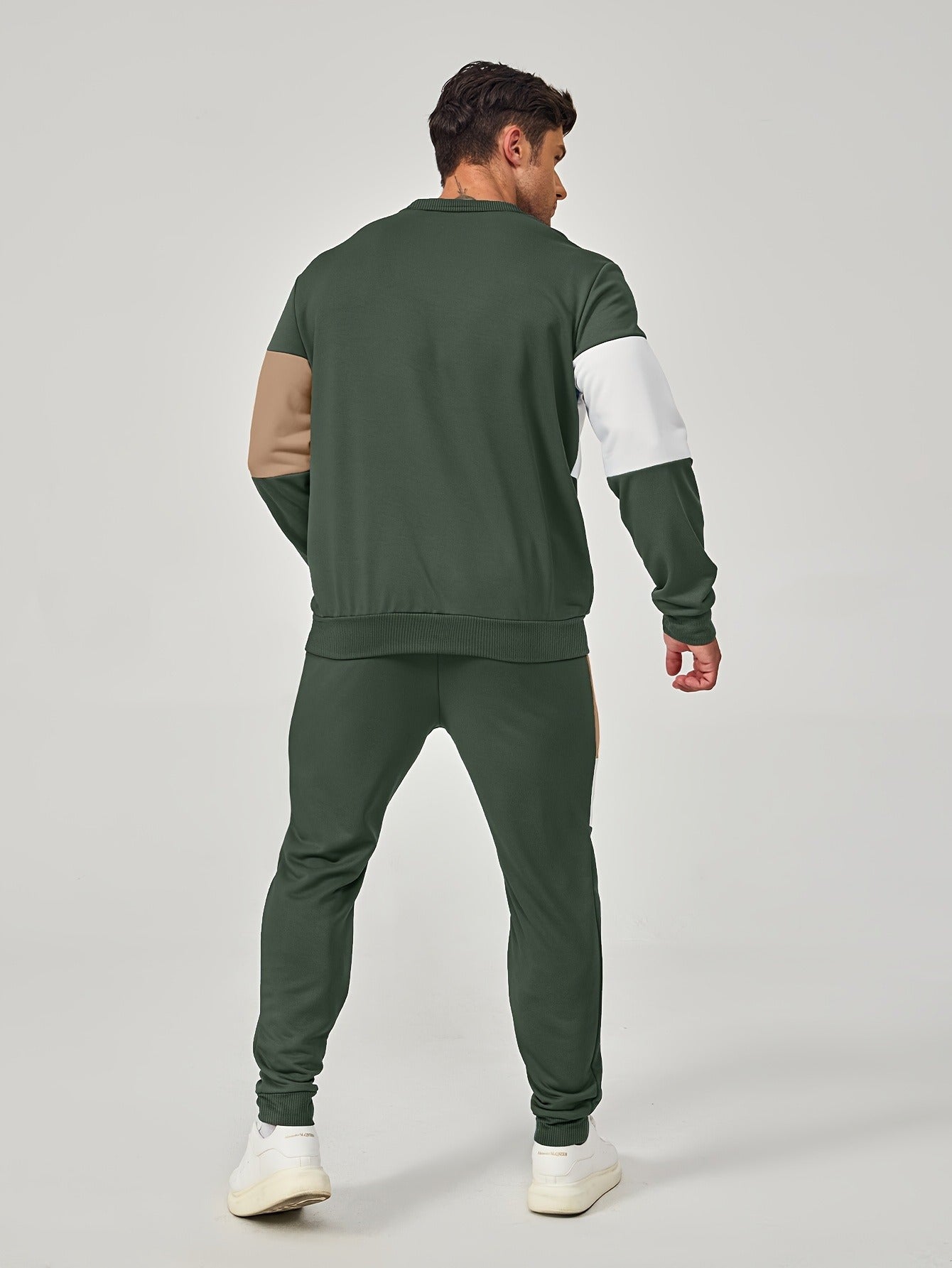 Color Blocked 2-Piece Mens Sweatshirt and Jogger Set - Casual Long Sleeve Outfit for Fall and Winter - ZOOMNSTORE