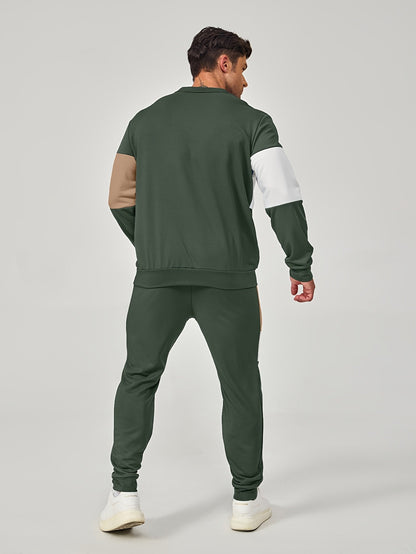 Color Blocked 2-Piece Mens Sweatshirt and Jogger Set - Casual Long Sleeve Outfit for Fall and Winter - ZOOMNSTORE