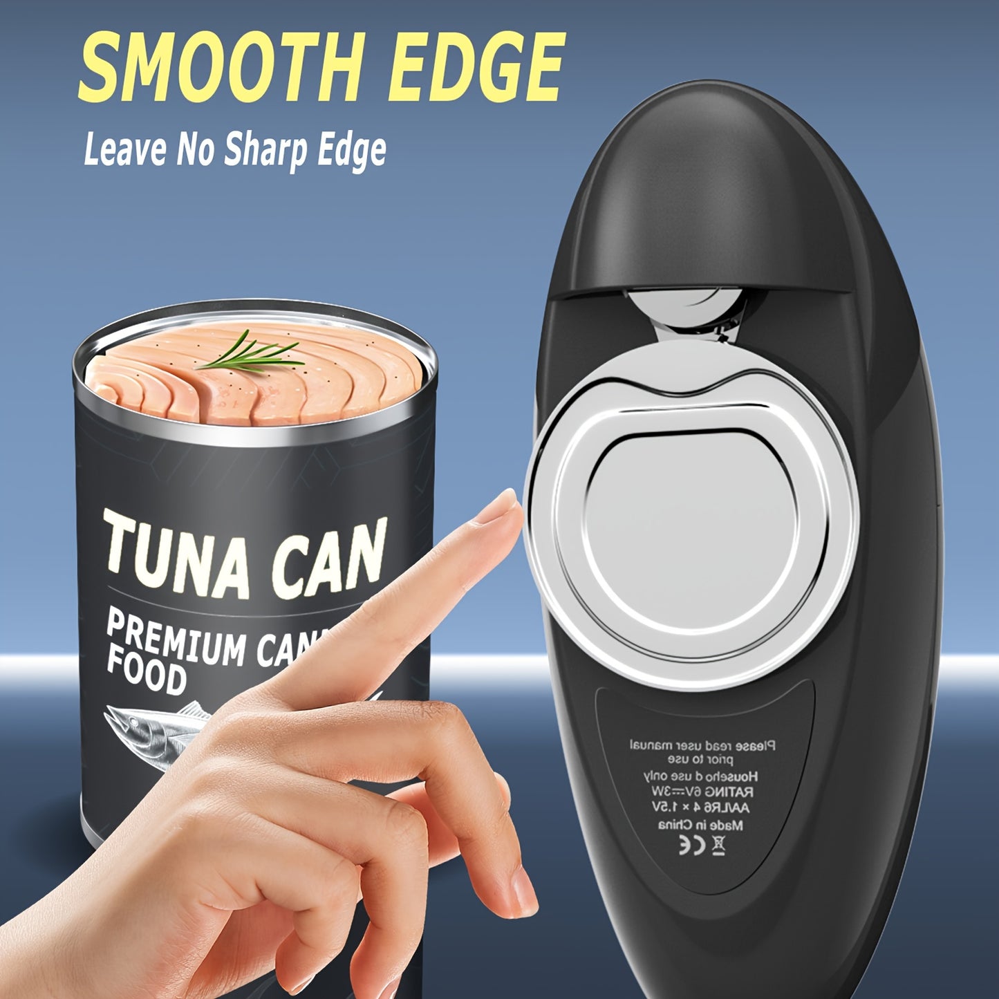 One-Touch Electric Can Opener - Battery Operated Smooth Edge Design for Easy Use Ideal Kitchen Gadget for Seniors and Those with Arthritis Black - ZOOMNSTORE