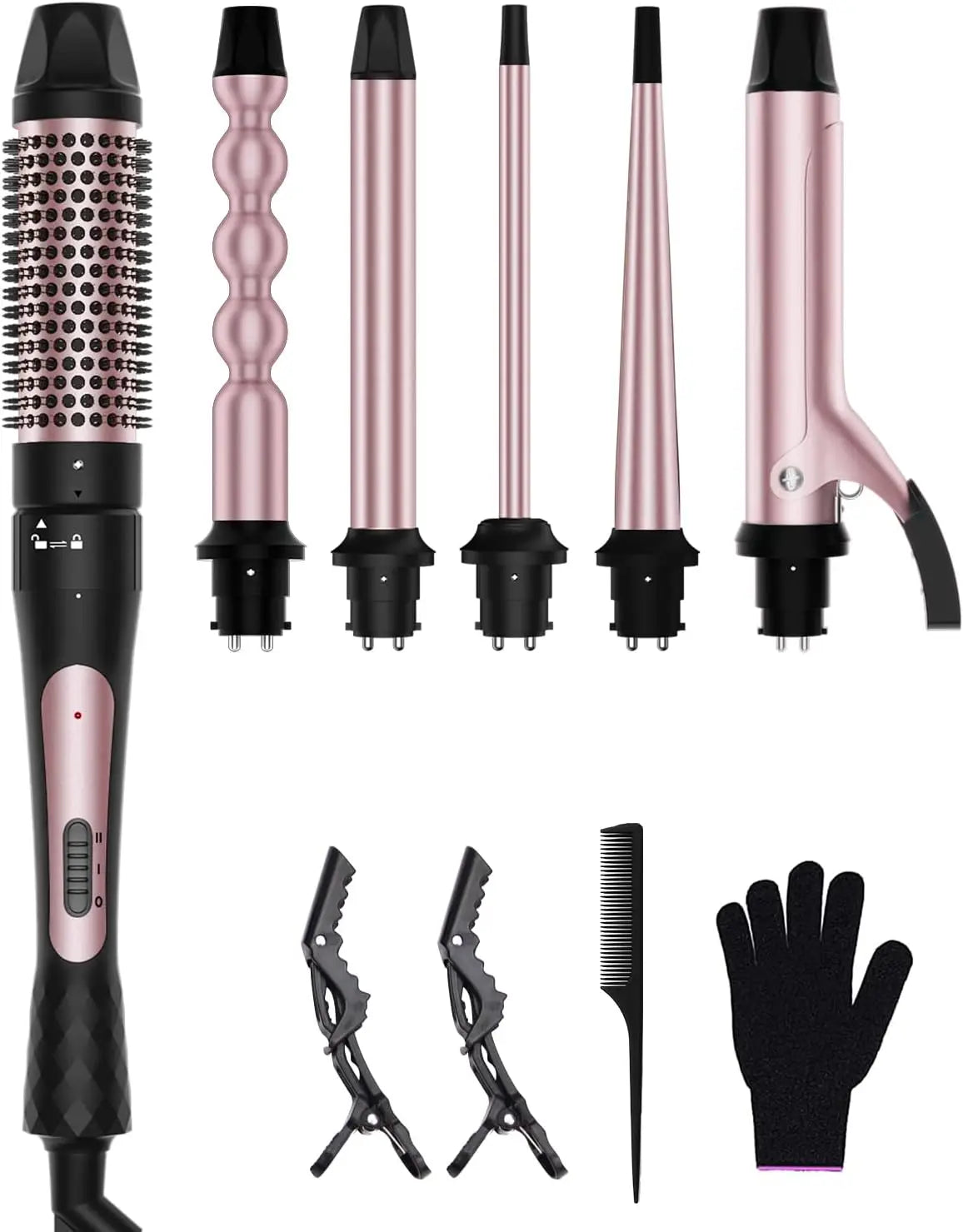 6 in 1 Curling Iron - Ceramic Curling Wand Set with Thermal Brush & Bubble Barrel - ZOOMNSTORE