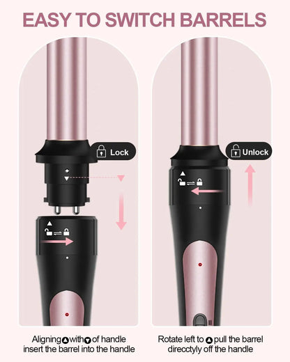6 in 1 Curling Iron - Ceramic Curling Wand Set with Thermal Brush & Bubble Barrel - ZOOMNSTORE