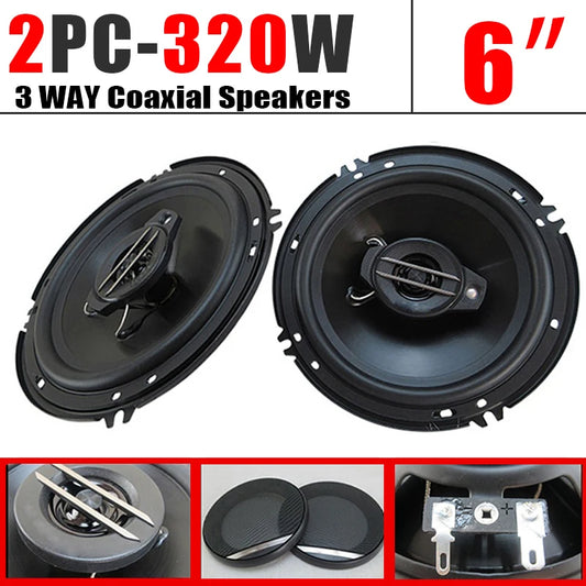 6 Inch Car Speakers - 320W Universal Car Coaxial Speakers | 3 Way Full Range Audio System - ZOOMNSTORE