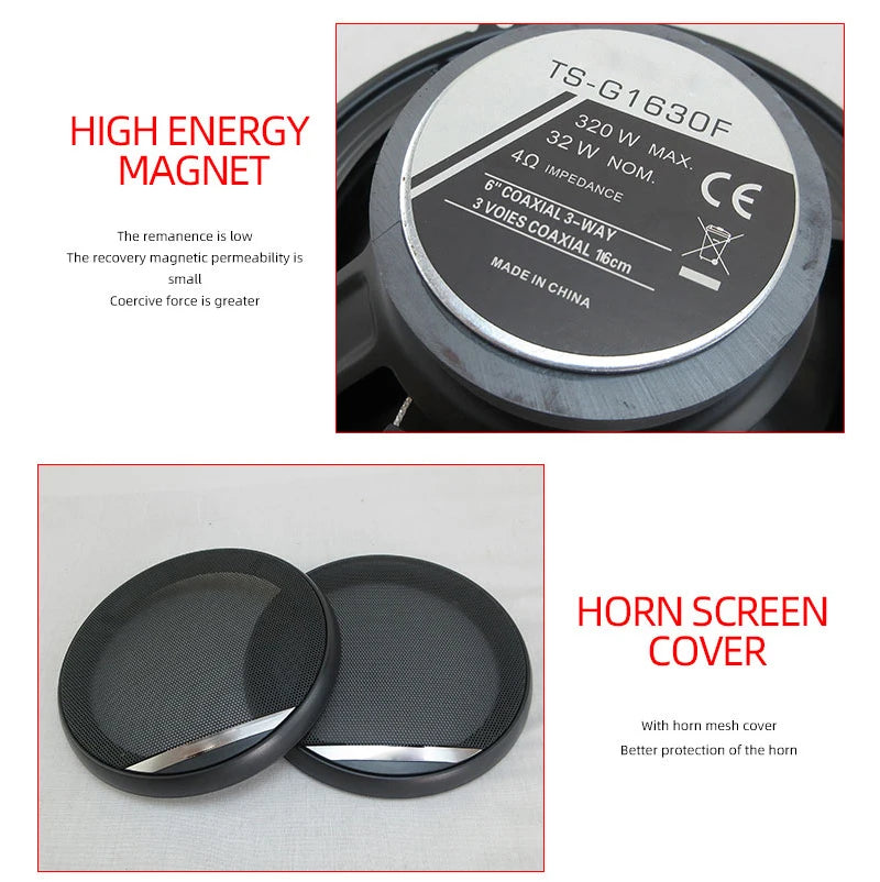 6 Inch Car Speakers - 320W Universal Car Coaxial Speakers | 3 Way Full Range Audio System - ZOOMNSTORE