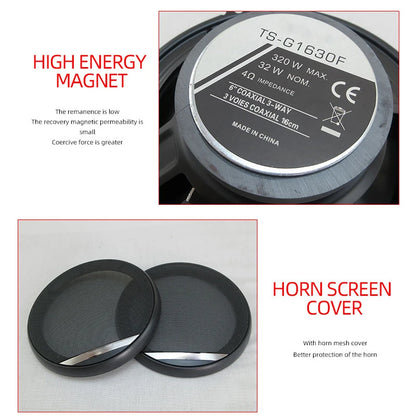 6 Inch Car Speakers - 320W Universal Car Coaxial Speakers | 3 Way Full Range Audio System - ZOOMNSTORE