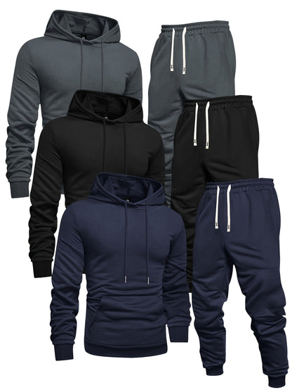 Mens Casual Hoodie and Sweatpants Set - Long Sleeve Pullover with Elastic Waist Joggers - ZOOMNSTORE