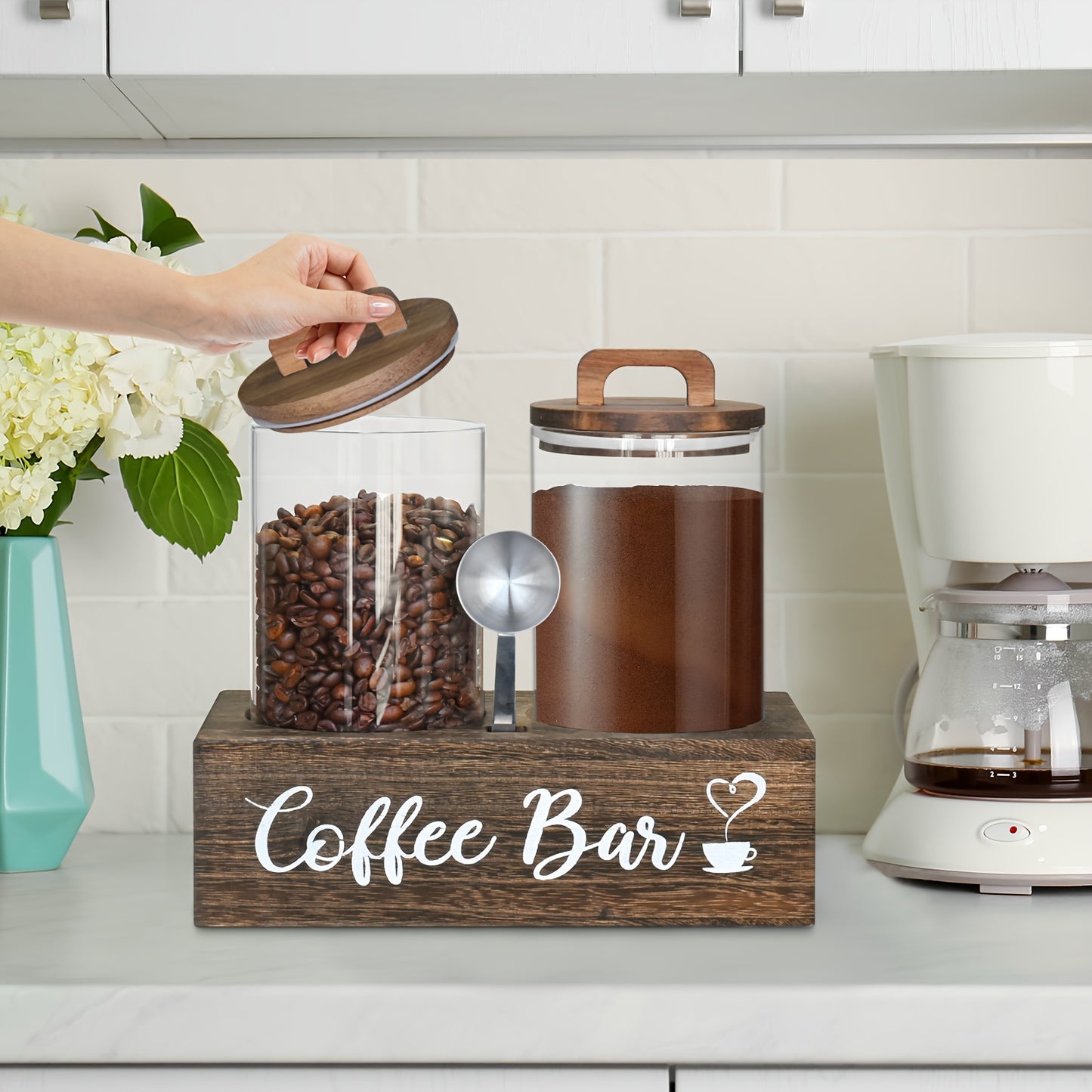 Airtight Glass Storage Jars with Bamboo Lids and Spoon - Coffee Sugar Tea Canisters - ZOOMNSTORE