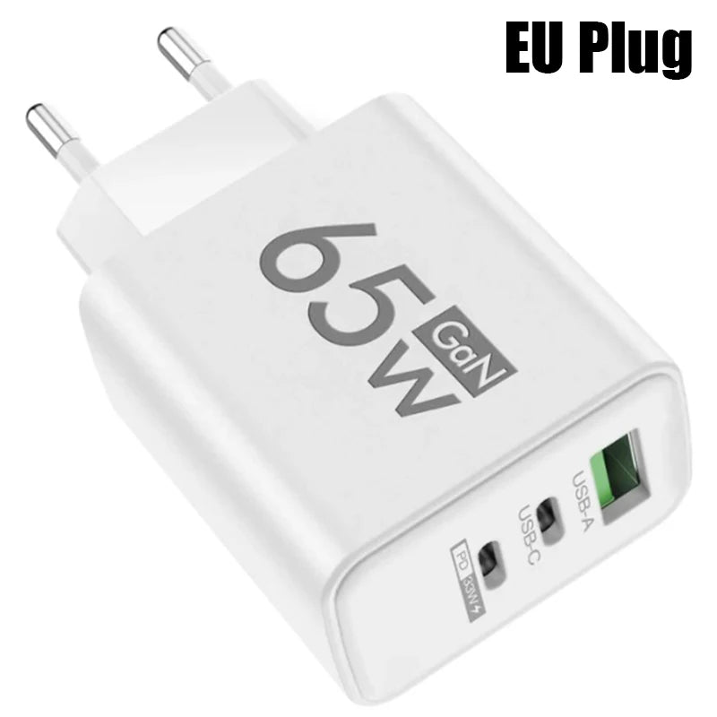 GaN Fast Charging 65W USB Type C Charger EU KR PD 3.0 Quick Charge Wall For Phone Adapter For iPhone 15 Xiaomi Huawei Samsung - ZOOMNSTORE