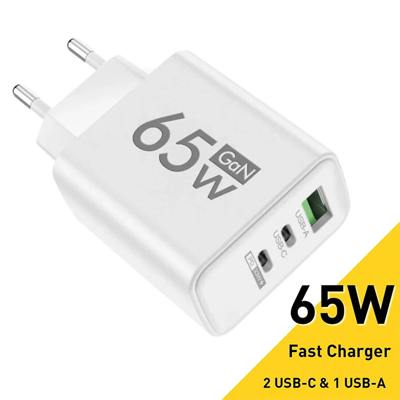 GaN Fast Charging 65W USB Type C Charger EU KR PD 3.0 Quick Charge Wall For Phone Adapter For iPhone 15 Xiaomi Huawei Samsung - ZOOMNSTORE