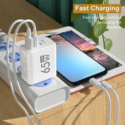 GaN Fast Charging 65W USB Type C Charger EU KR PD 3.0 Quick Charge Wall For Phone Adapter For iPhone 15 Xiaomi Huawei Samsung - ZOOMNSTORE