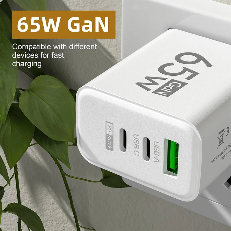 GaN Fast Charging 65W USB Type C Charger EU KR PD 3.0 Quick Charge Wall For Phone Adapter For iPhone 15 Xiaomi Huawei Samsung - ZOOMNSTORE