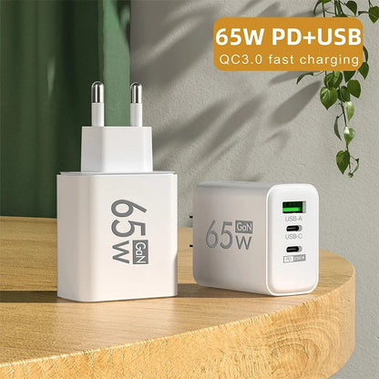 GaN Fast Charging 65W USB Type C Charger EU KR PD 3.0 Quick Charge Wall For Phone Adapter For iPhone 15 Xiaomi Huawei Samsung - ZOOMNSTORE