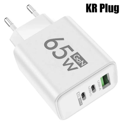 GaN Fast Charging 65W USB Type C Charger EU KR PD 3.0 Quick Charge Wall For Phone Adapter For iPhone 15 Xiaomi Huawei Samsung - ZOOMNSTORE