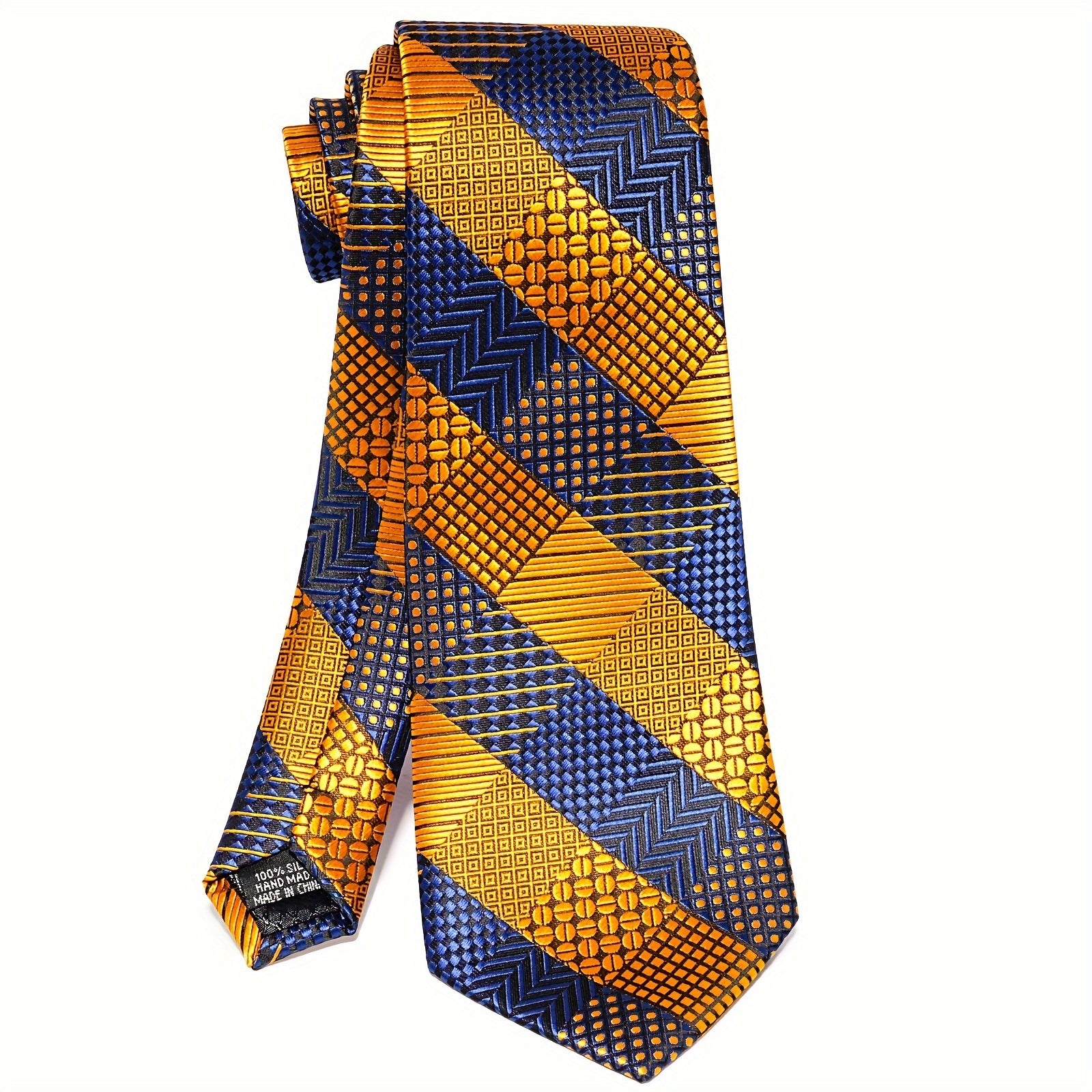 Mens Golden Plaid Tie Set - 4PCS Necktie Pocket Square Cufflinks for Weddings  Business - ZOOMNSTORE