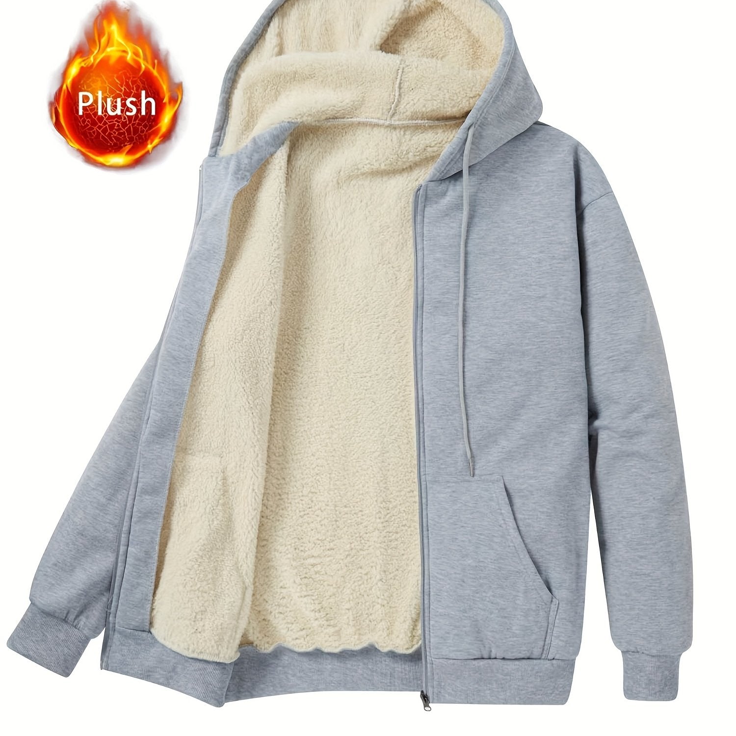 Mens Plush Zip-Up Hooded Sweatshirt - Warm Long Sleeve Jacket for Fall  Winter with Drawstring and Pockets - ZOOMNSTORE