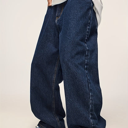 Mens Wide Leg Jeans - Casual Hip Hop Denim Joggers with Elastic Waist - ZOOMNSTORE