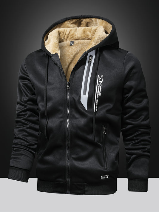 Mens Winter Fleece Hoodie - Hooded Zip-Up Jacket with Pockets Casual Outerwear - ZOOMNSTORE