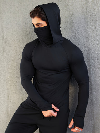 Mens Quick-Dry Fitness Hoodie with Face Mask - Compression Sweatshirt for Spring  Autumn - ZOOMNSTORE