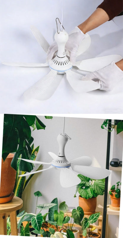 XIAOTREE USB Ceiling Fan DC 5V Air Circulator Fan 6 Detachable Blades Portable Hanging Ceiling Fans Camping Fan for RV & Home