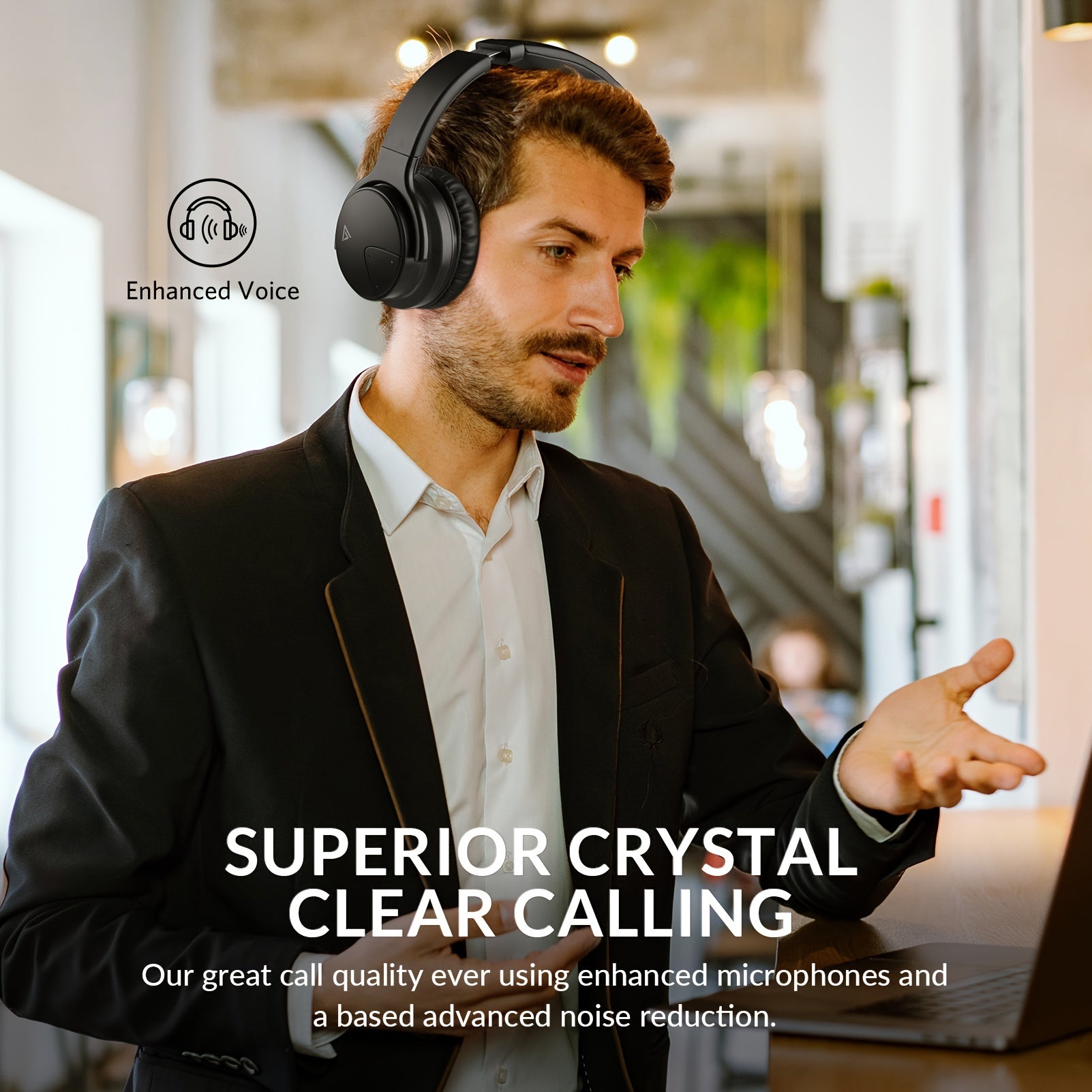 Lucurity Wireless Over-Ear Noise Cancelling Headphones - Deep Bass 20H Playtime Comfort Foam Crystal Clear Calls Black - ZOOMNSTORE