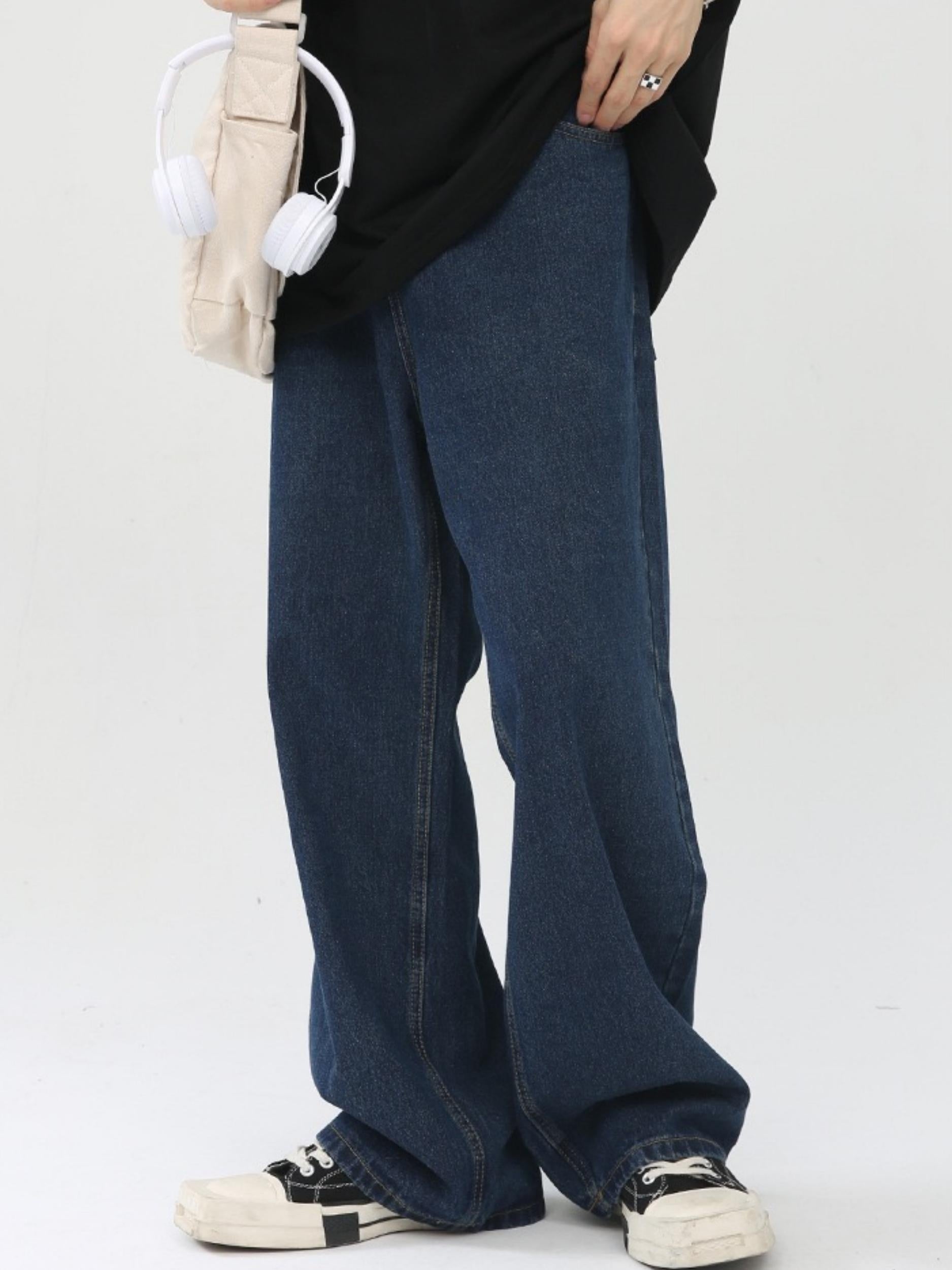 Mens Wide Leg Jeans - Casual Hip Hop Denim Joggers with Elastic Waist - ZOOMNSTORE