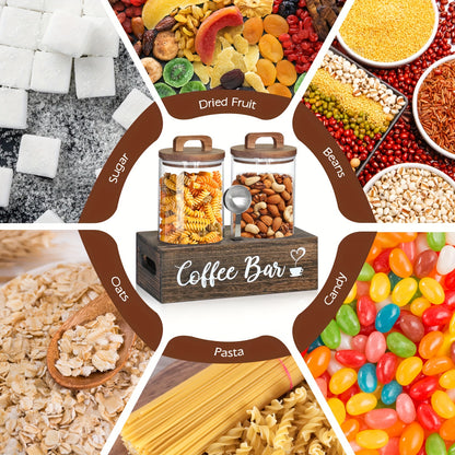 Airtight Glass Storage Jars with Bamboo Lids and Spoon - Coffee Sugar Tea Canisters - ZOOMNSTORE