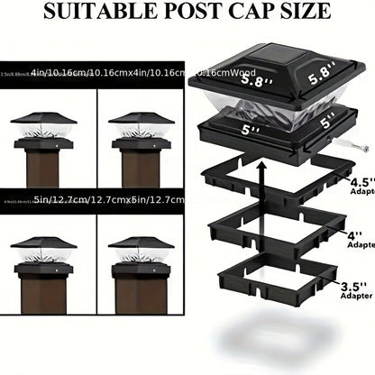 Solar Post Cap Lights - Bright Outdoor Solar Deck  Fence Lights BlackWhite - 2 Modes Multiple Pack Options - ZOOMNSTORE