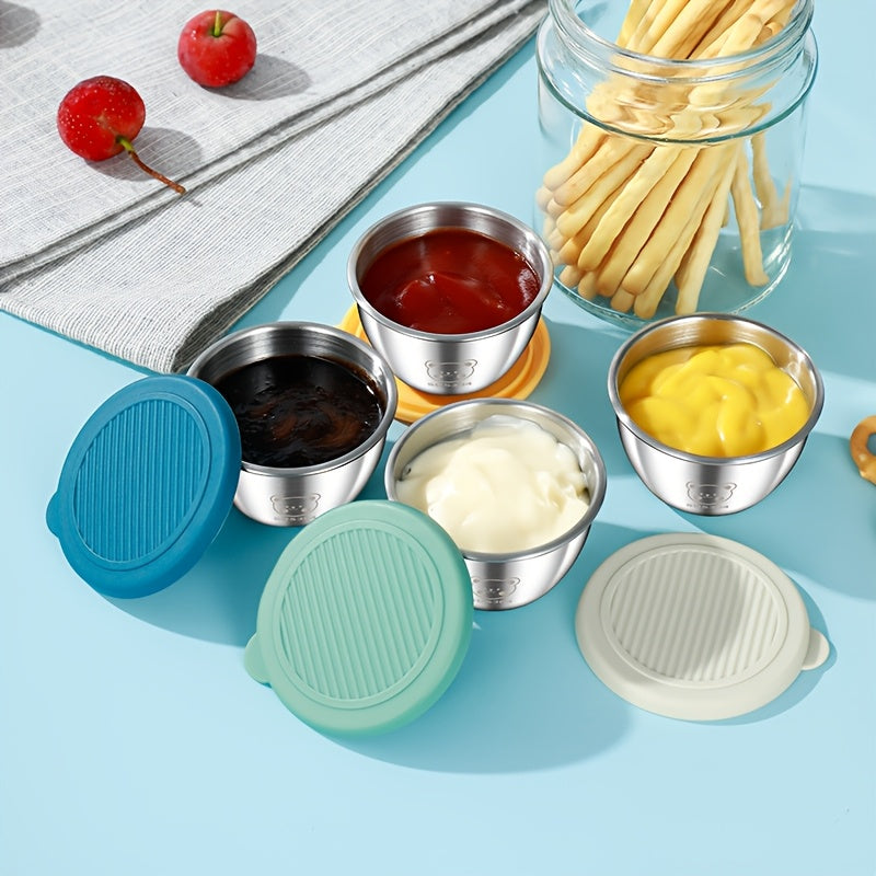 6-Piece Stainless Steel Salad Dressing Containers with Leak-Proof Silicone Lids for Bento Boxes Travel  Picnics - 24 Ounces Each - ZOOMNSTORE