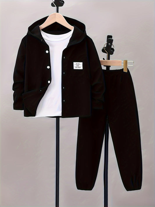 Boys Hooded Cardigan  Casual Pants Set - Fall Winter Fashion - ZOOMNSTORE