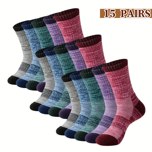 [15 Pairs Thermal Merino Wool Socks] 15 Pairs Merino Wool Hiking Socks For Men & Women Thermal Warm Winter Thick Cushion Moisture Wicking Crew Boot Sock, Outdoor Long Socks - ZOOMNSTORE