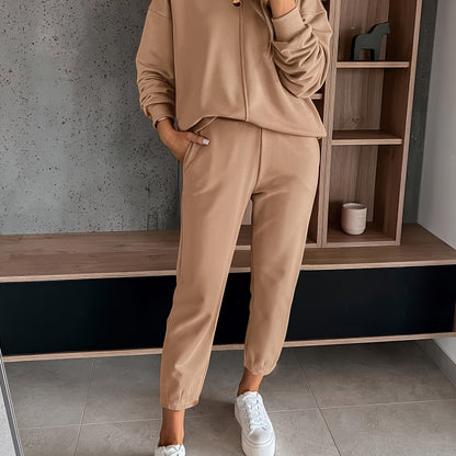 Womens Long Sleeve Pullover  Jogging Pants Set - Casual Autumn Winter Commuting Outfit with Pockets - ZOOMNSTORE