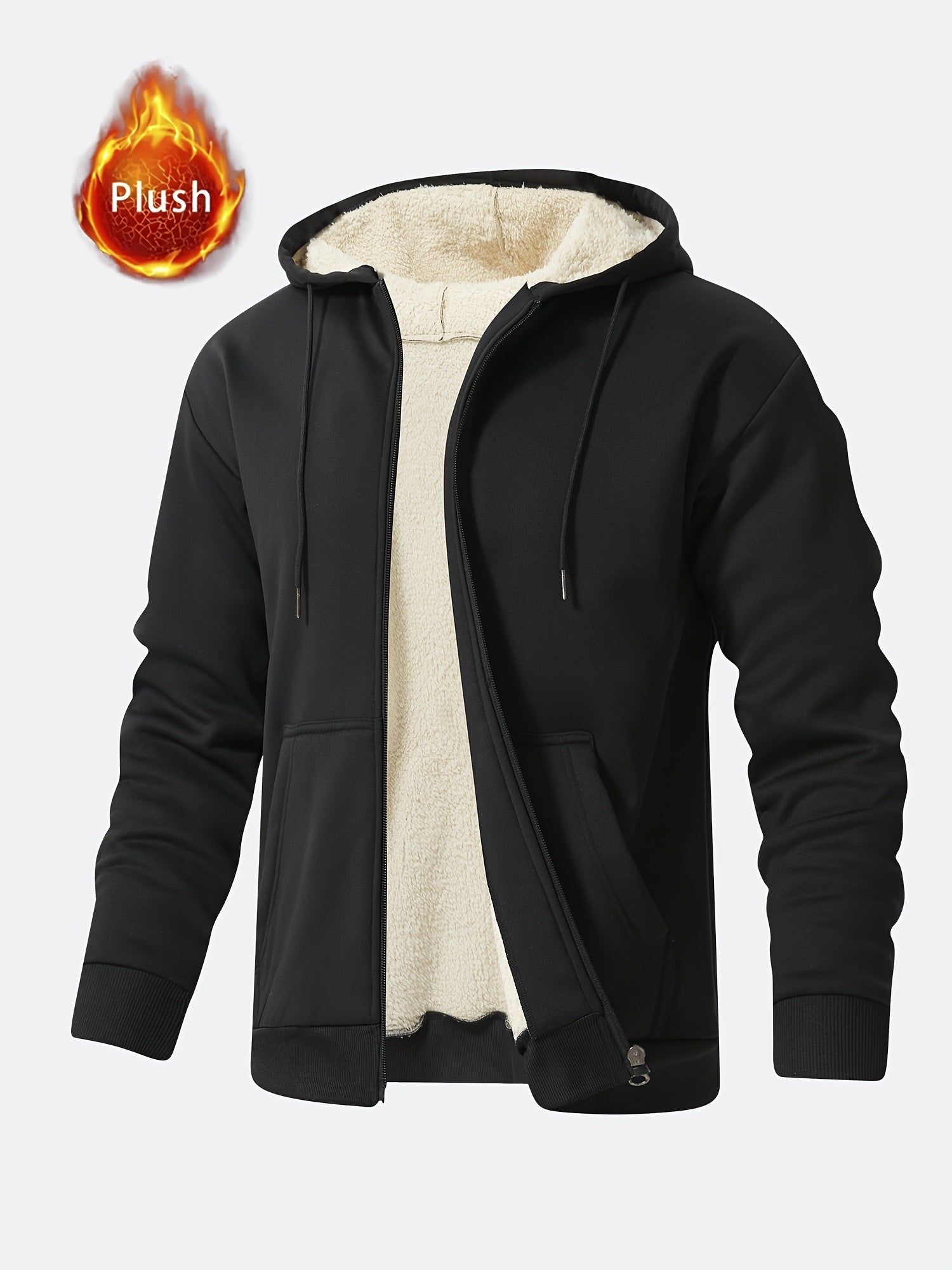 Mens Plush Zip-Up Hooded Sweatshirt - Warm Long Sleeve Jacket for Fall  Winter with Drawstring and Pockets - ZOOMNSTORE