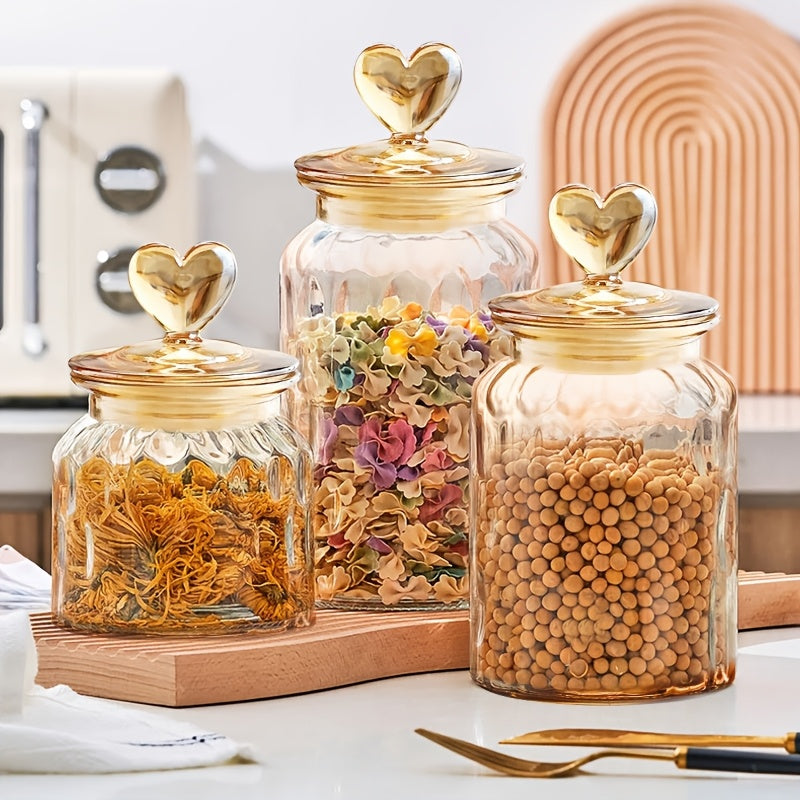 Airtight Glass Food Storage Jars - 3pcs Clear Kitchen Containers for Sugar Flour Coffee Spices - ZOOMNSTORE
