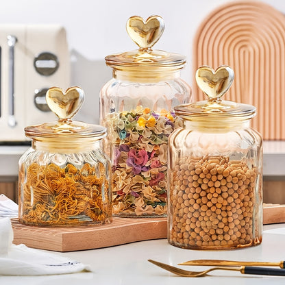 Airtight Glass Food Storage Jars - 3pcs Clear Kitchen Containers for Sugar Flour Coffee Spices - ZOOMNSTORE