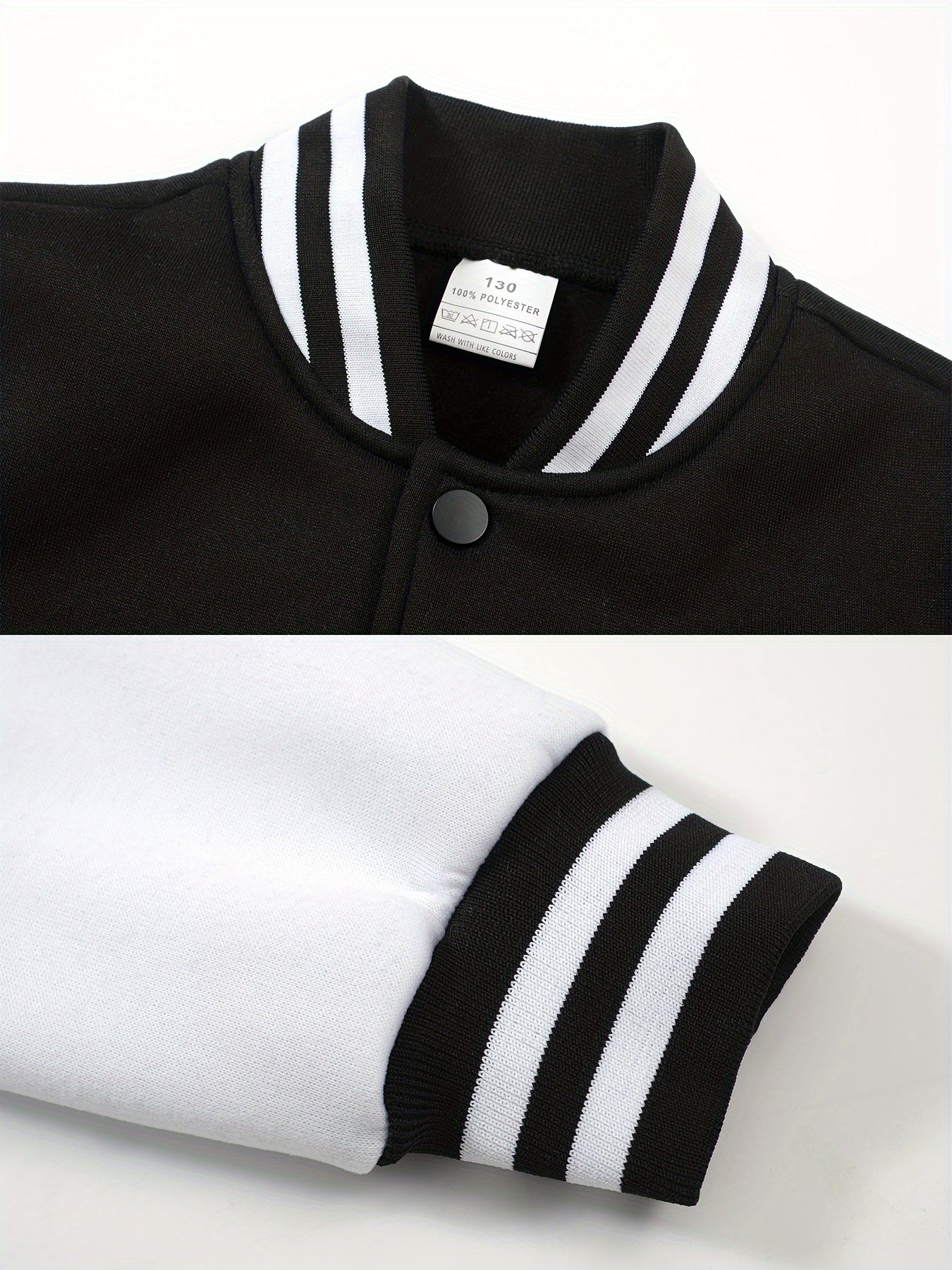 Boys Varsity Jacket and Joggers Set - Cozy Striped Fleece Fall Outfit - ZOOMNSTORE