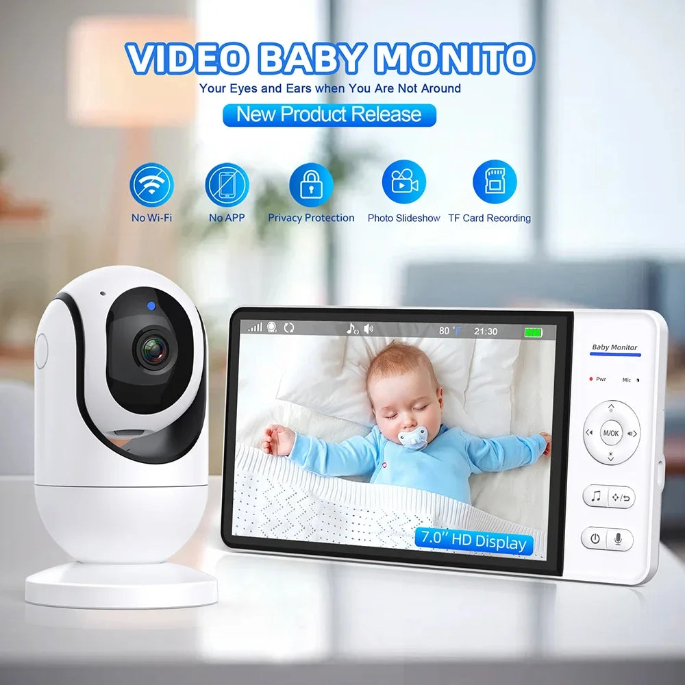 No WiFi 7 Inch Baby Monitor 2-Way Audio Night Vision 4X Zoom  Wireless Kids Protection Surveillance Video Camera 5000mAh Battery - ZOOMNSTORE