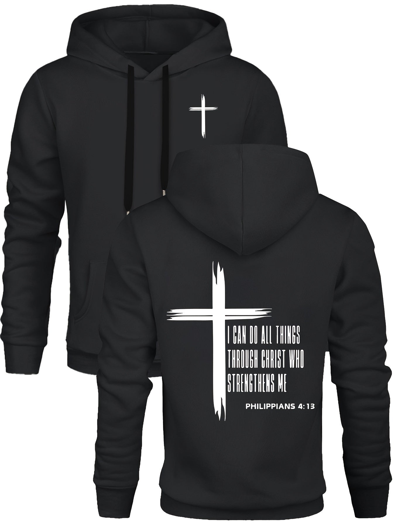 Mens Hoodie - I Can Do All Things Through Christ - Casual Fleece Sweatshirt with Pockets - ZOOMNSTORE