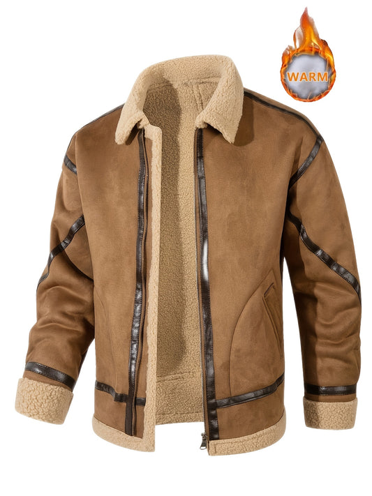 Mens Fleece Lined Biker Jacket - Windproof Autumn Winter Casual Outerwear - ZOOMNSTORE